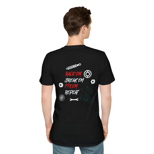 Race Em, Break Em, Fix Em, Repeat Sprint Car Unisex Softstyle T-Shirt