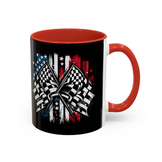 Racing American Flag Accent Coffee Mug (11, 15oz)