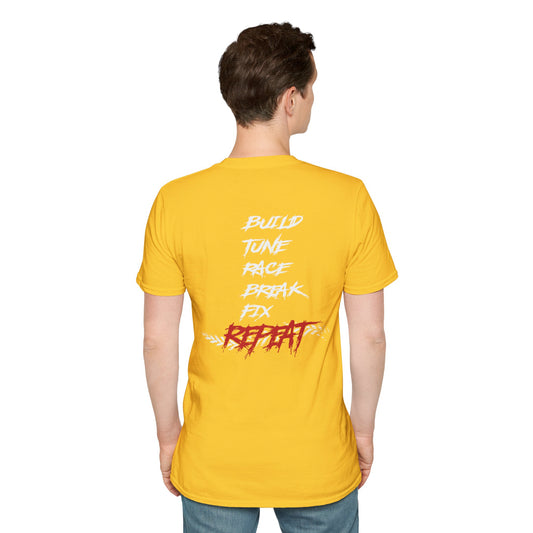 Build, Tune, Race, Break, Fix, Repeat Softstyle T-Shirt